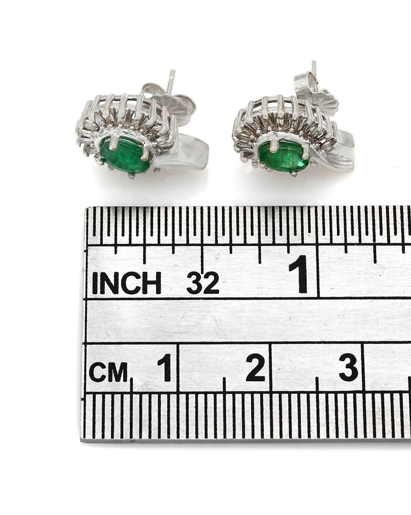 Emerald and Diamond Halo Earrings in White Gold