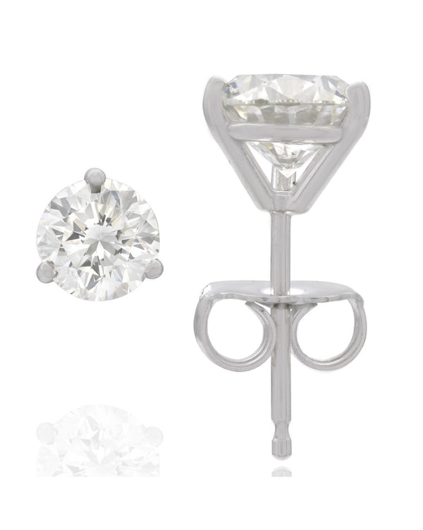 GIA Certified Round Brilliant Cut Diamond Martini Stud Earrings in 18KW