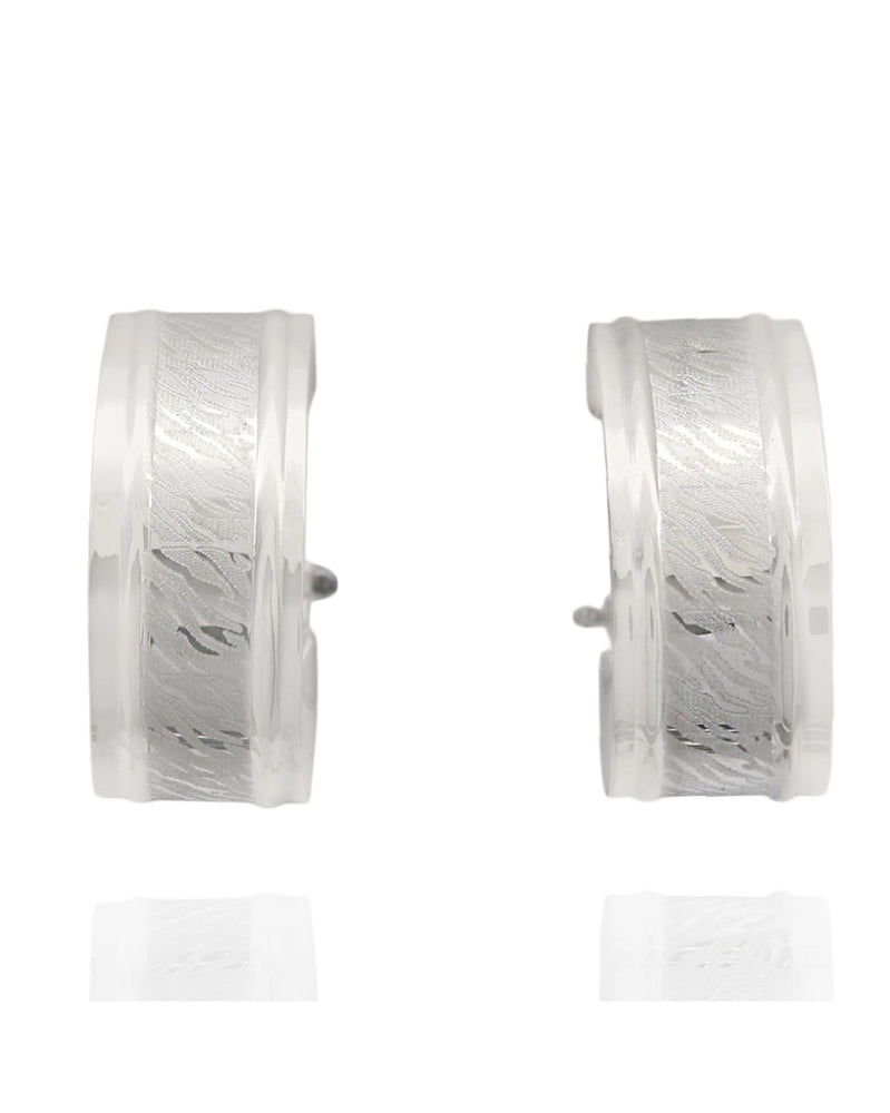 Satin Finish Huggie Earrings in White Gold