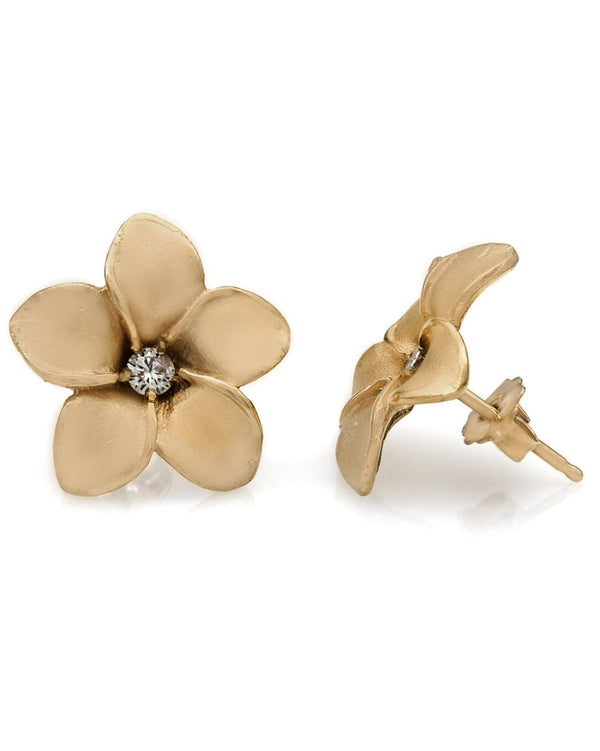 Satin Flower Diamond Solitaire Earrings