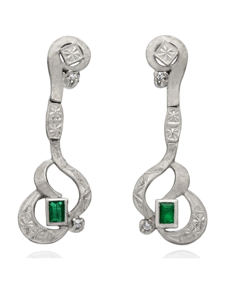 Emerald and Diamond Fashion Drop Earrings