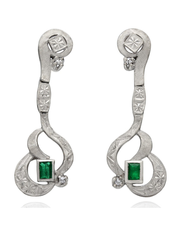 Emerald and Diamond Fashion Drop Earrings