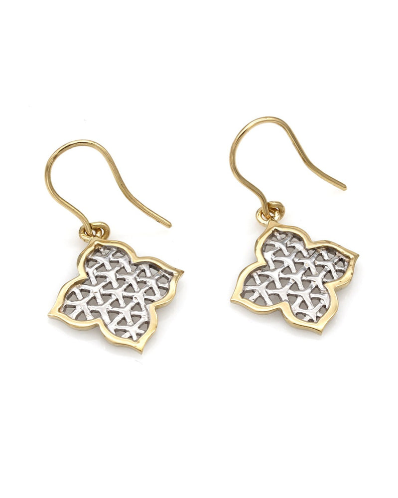 2 Tone Quatrefoil Drop Earrings