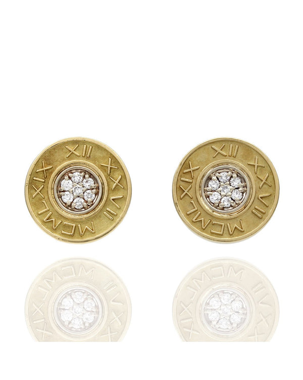 Roman Numeral Diamond Disk Earrings