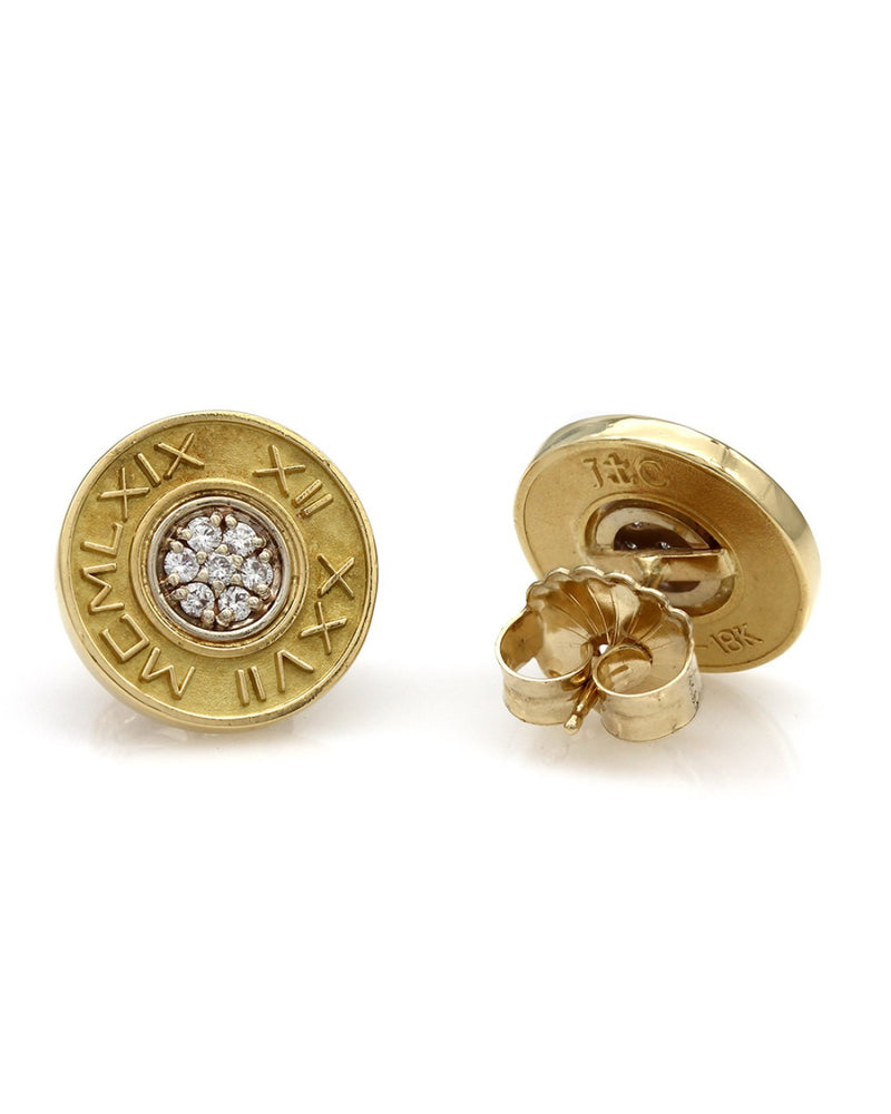 Roman Numeral Diamond Disk Earrings