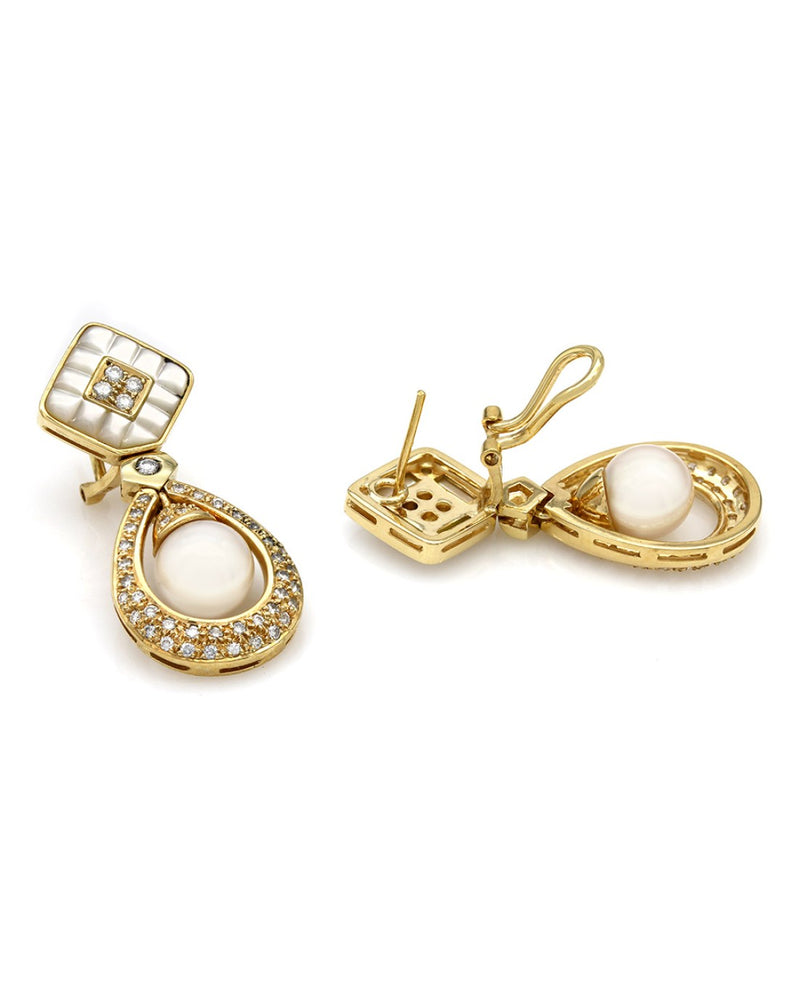 Mother of Pearl, Pearl and Diamond Drop Earrings