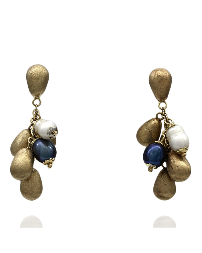 Ball and Pear Drop Dangle Earrings in Gold