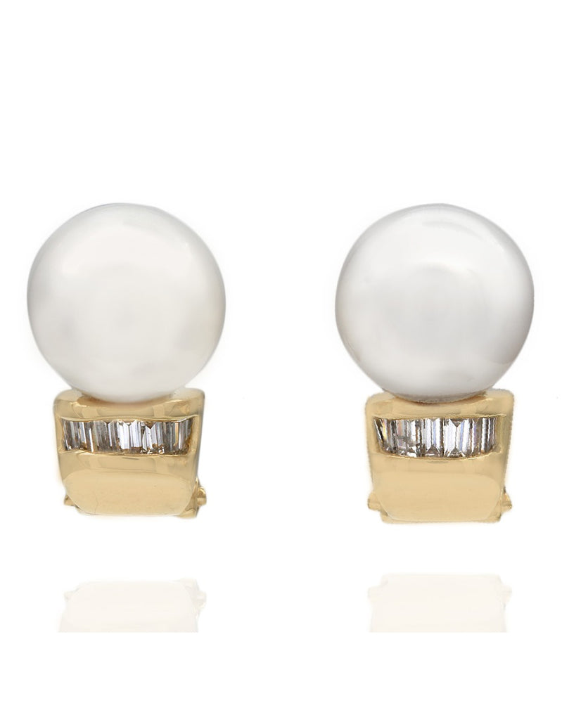 Pearl and Baguette Diamond Earrings