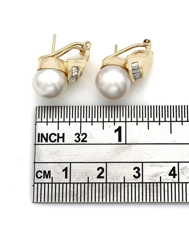 Pearl and Baguette Diamond Earrings