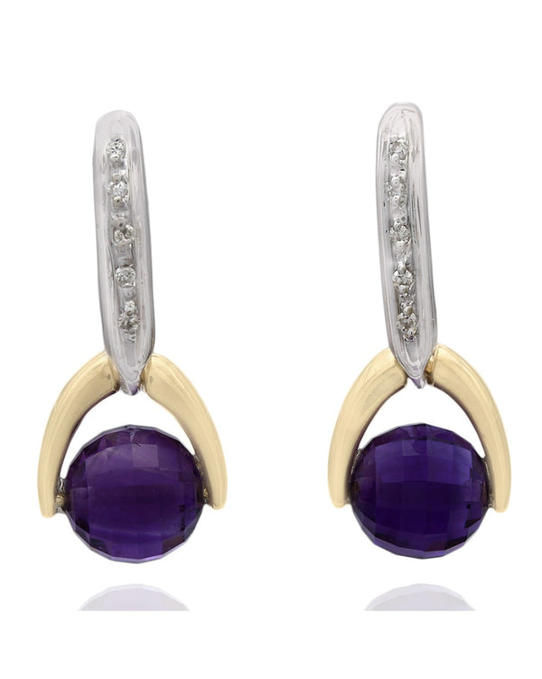 Amethyst Ball and Diamond Drop Earrings