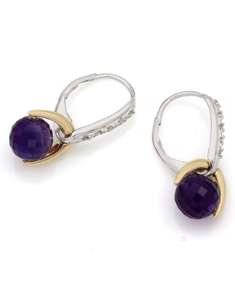 Amethyst Ball and Diamond Drop Earrings