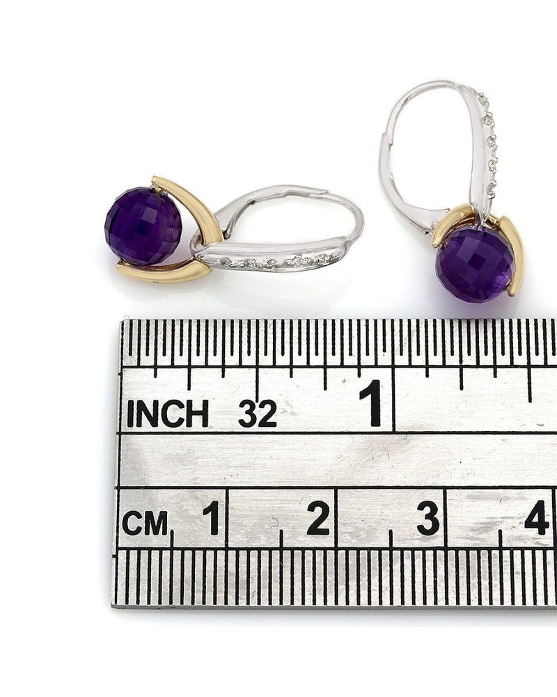 Amethyst Ball and Diamond Drop Earrings