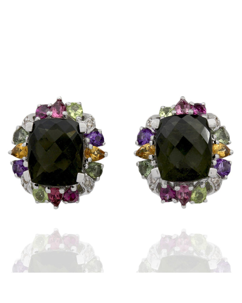 Multi Color Gemstone Earrings in White Gold