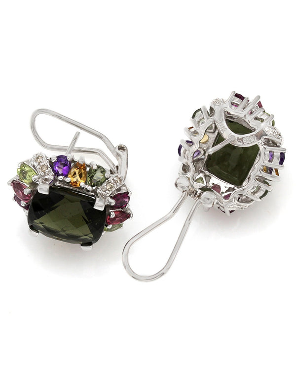 Multi Color Gemstone Earrings in White Gold