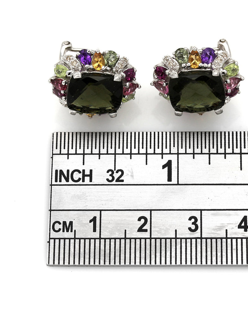 Multi Color Gemstone Earrings in White Gold