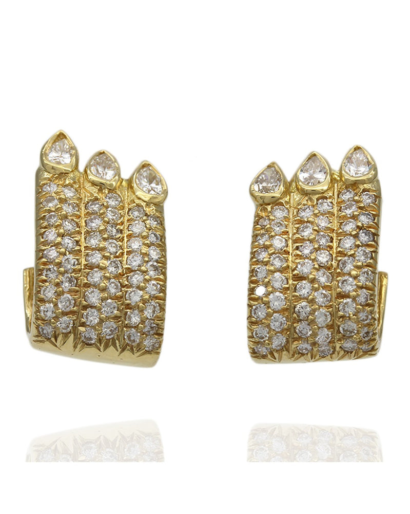 Three Row Pear and Diamnd Pave Earrings