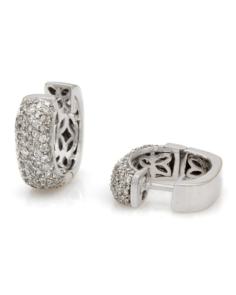 Diamond Pave Huggie Earrings in White Gold