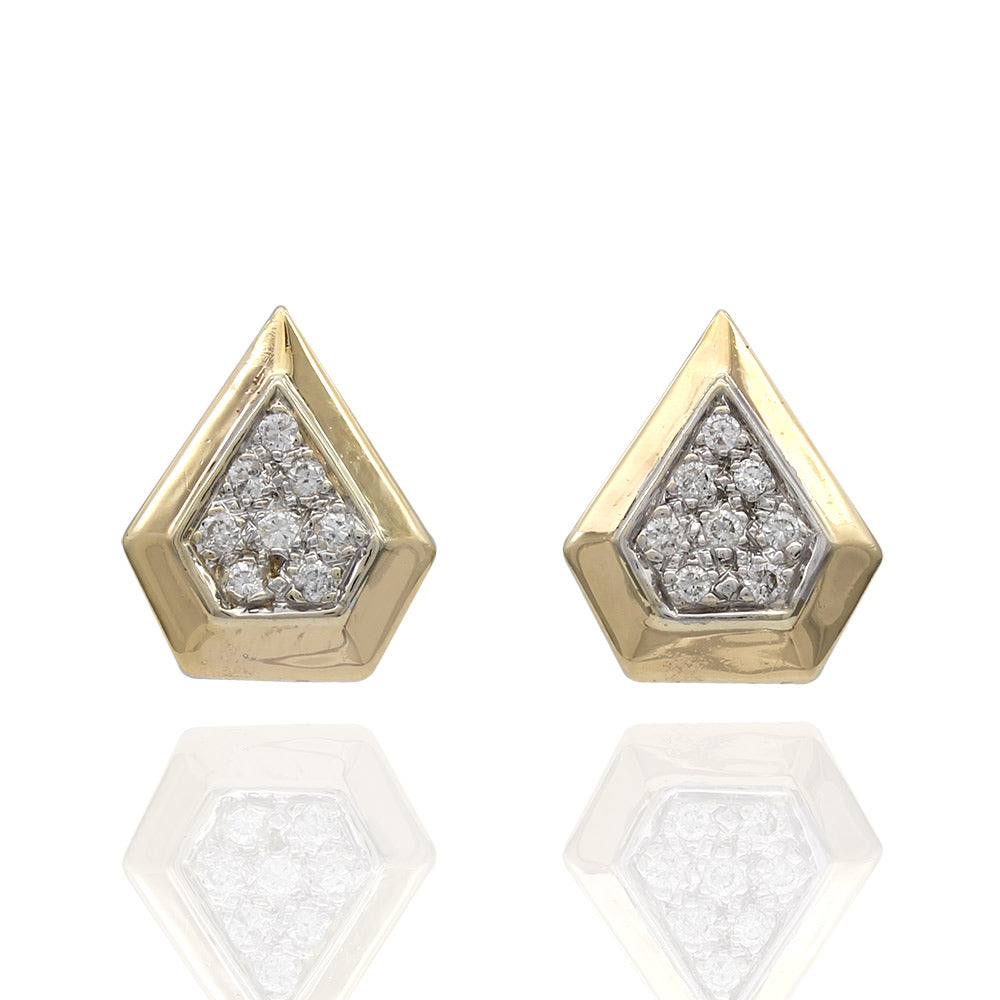 Diamond Pave 5 Sided Earrings in Yellow Gold