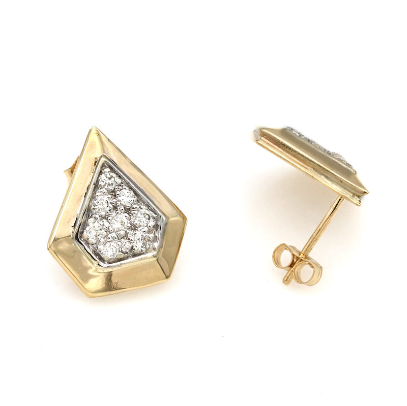 Diamond Pave 5 Sided Earrings in Yellow Gold