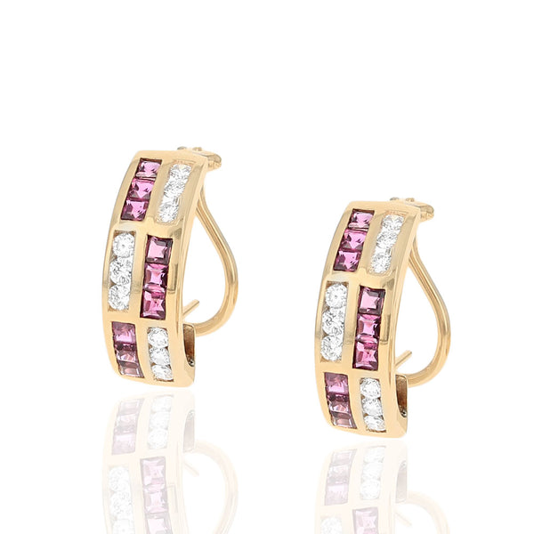 Two Row Ruby and Diamond Half Hoop Earrings