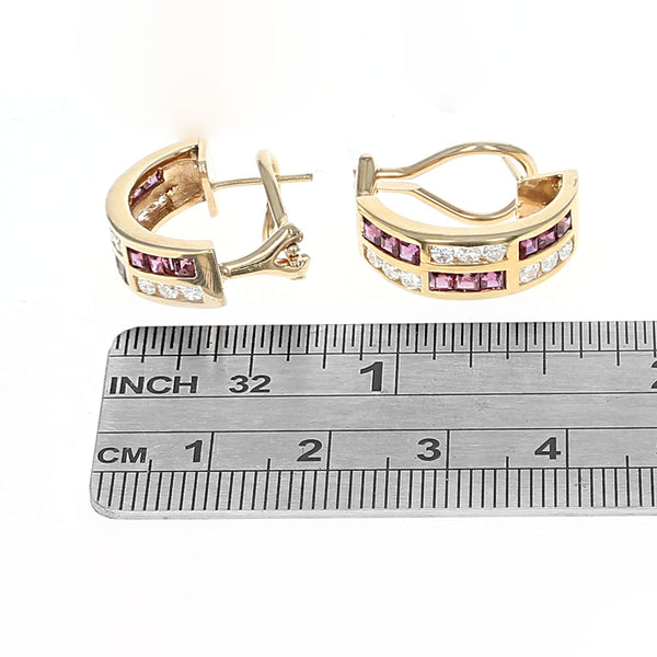 Two Row Ruby and Diamond Half Hoop Earrings