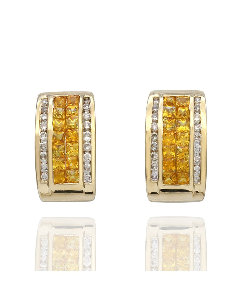 4 Row Yellow Sapphire and Diamond Curved Earrings