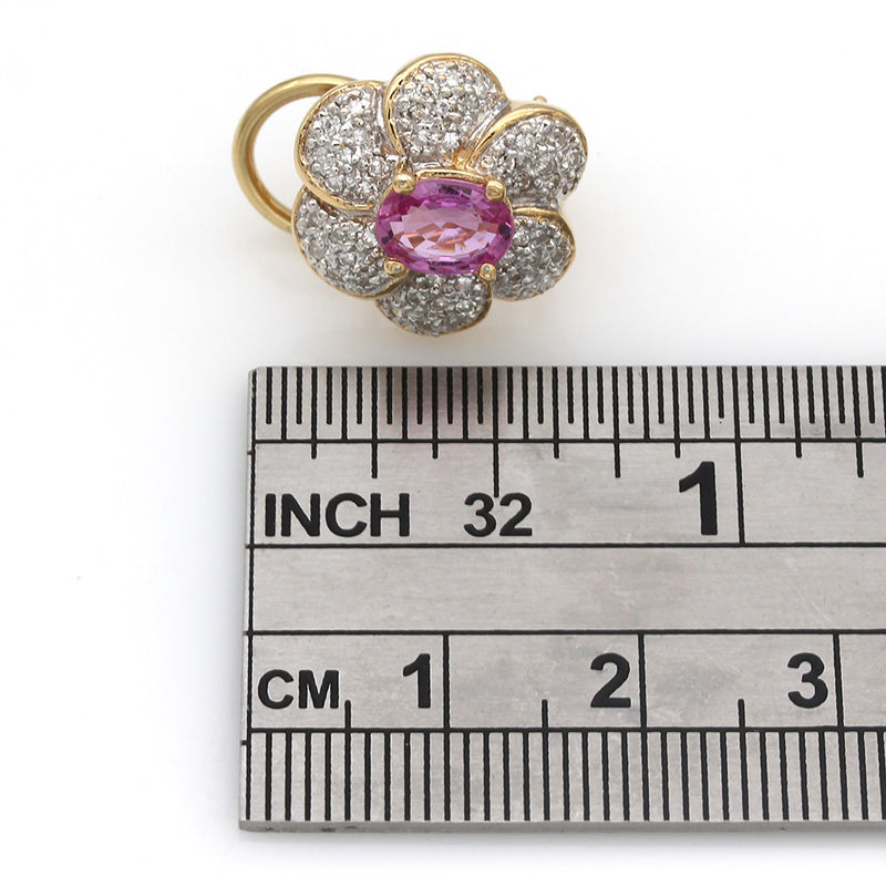 Pink Sapphire and Diamond Pave Flower Earrings