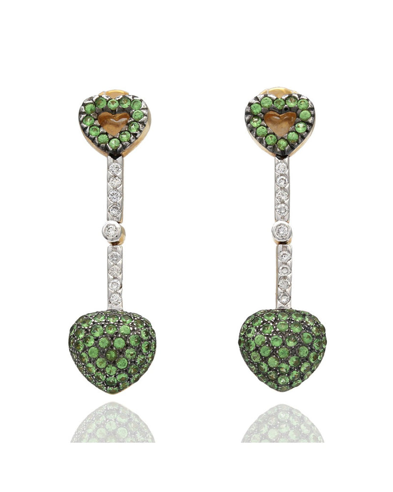 Tsavorite and Diamond Heart Dangle Earrings