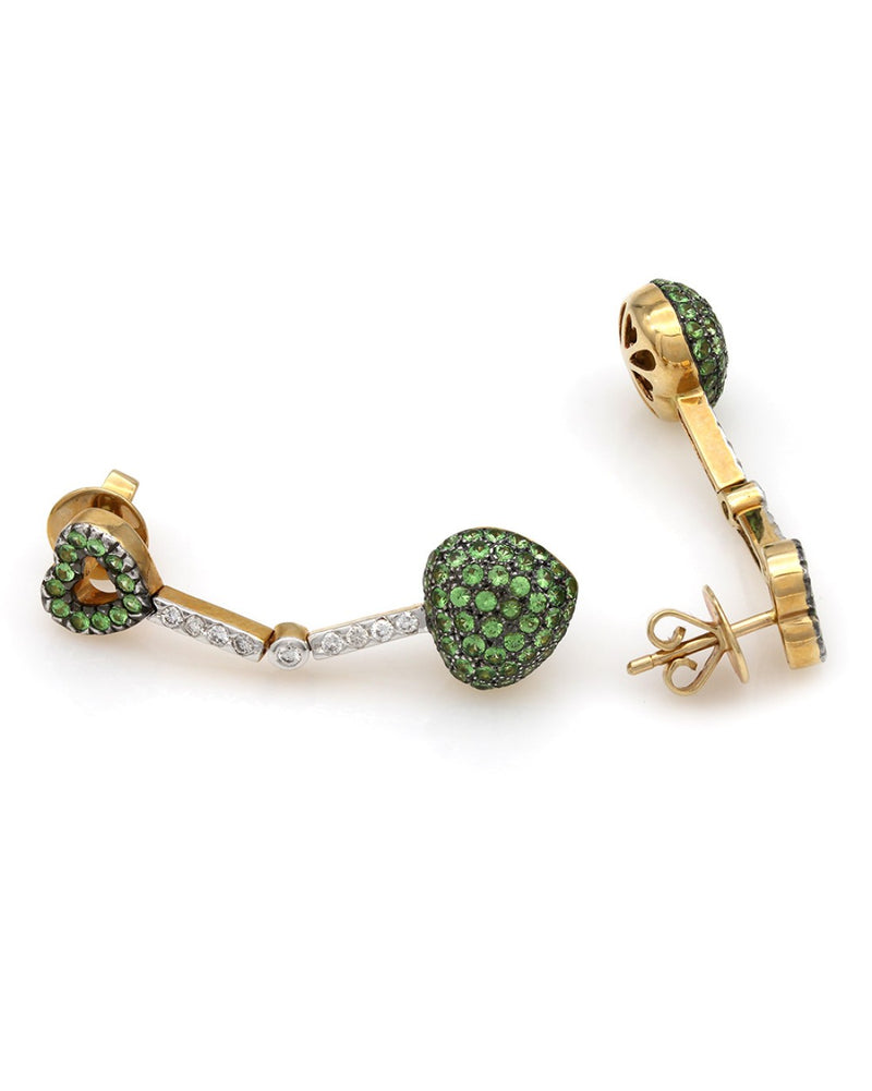 Tsavorite and Diamond Heart Dangle Earrings