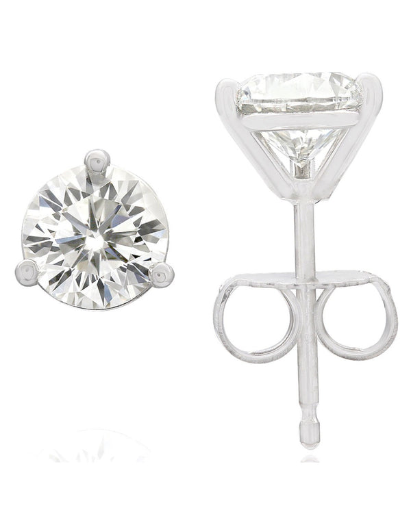 GIA Certified Round Brilliant Cut Diamond Martini Stud Earrings in 14KW