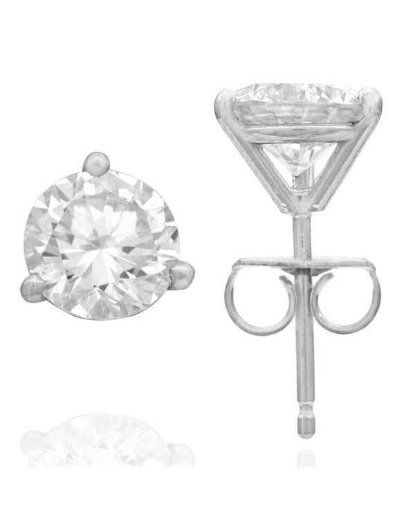 GIA Certified Round Brilliant Cut Diamond Martini Stud Earrings in 14KW