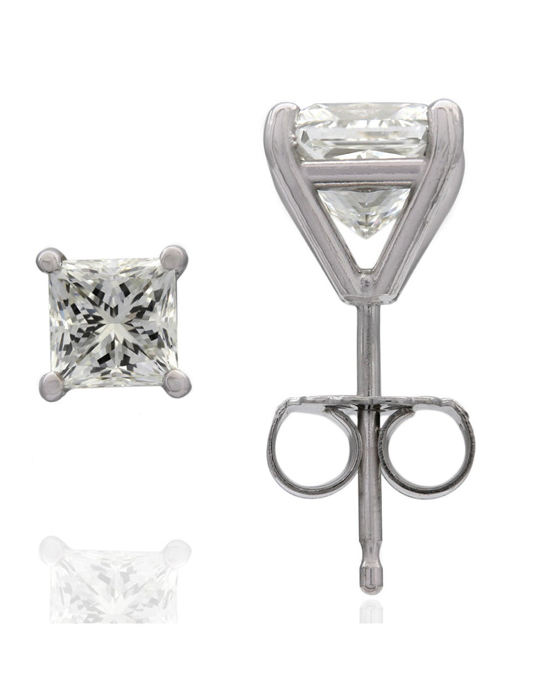 GIA Certified Princess Cut Diamond Stud Earrings in 14KW