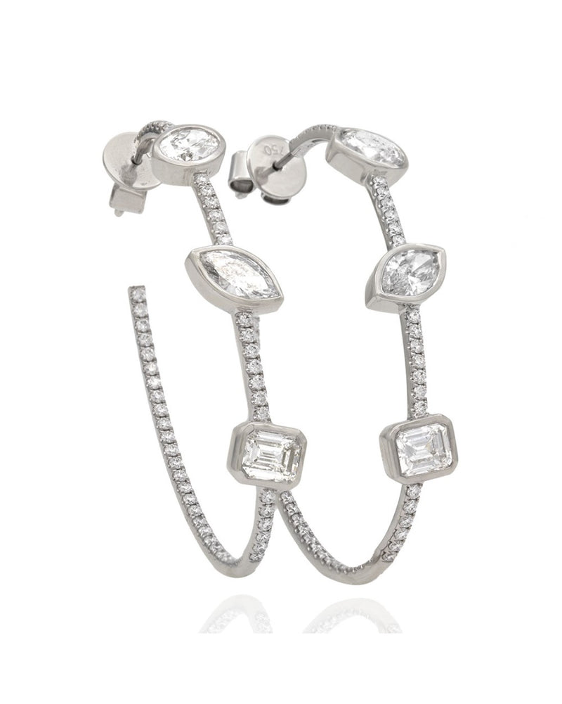 Mixed Cut Diamond Hoop Earrings