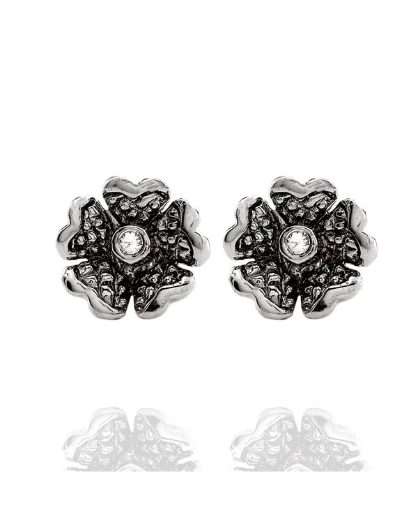 Flower Stud Earrings with Diamond Accents