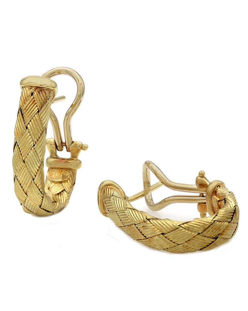 Basket Weave J Earrings in Gold