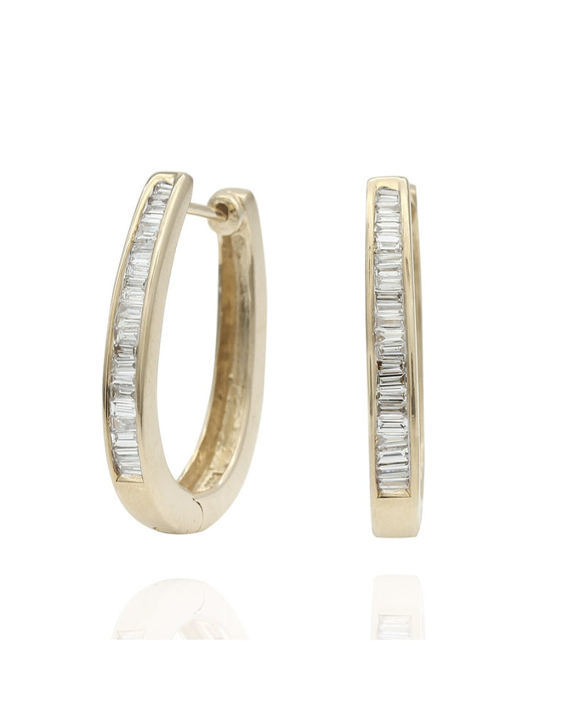 Baguette Diamond Elongated Hoop Earrings