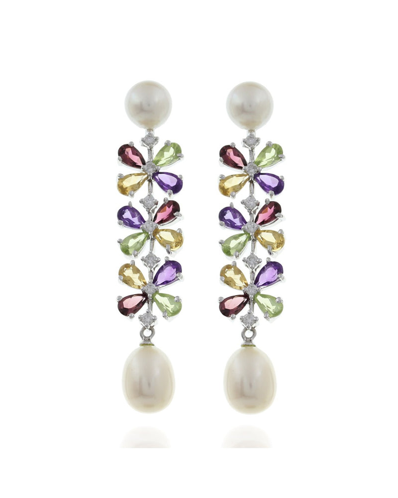 Pearl and Mixed Gem Dangle Earrings