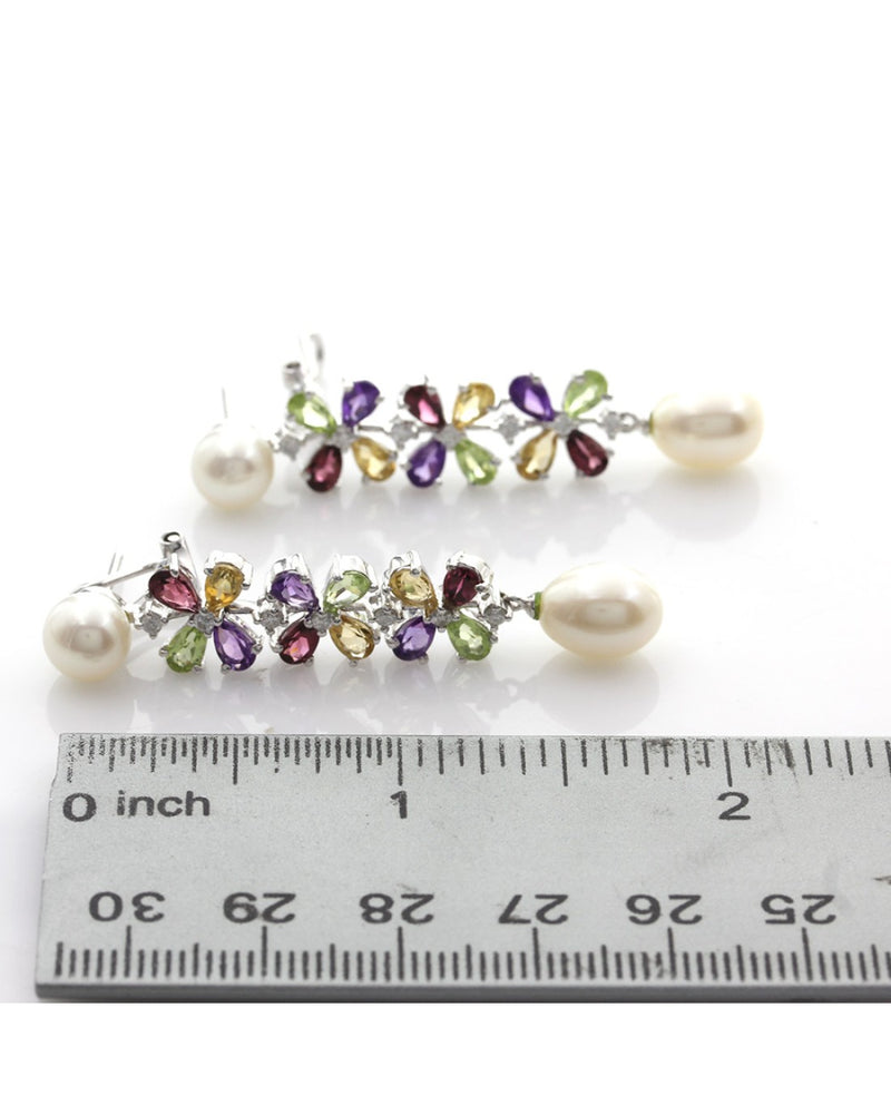 Pearl and Mixed Gem Dangle Earrings