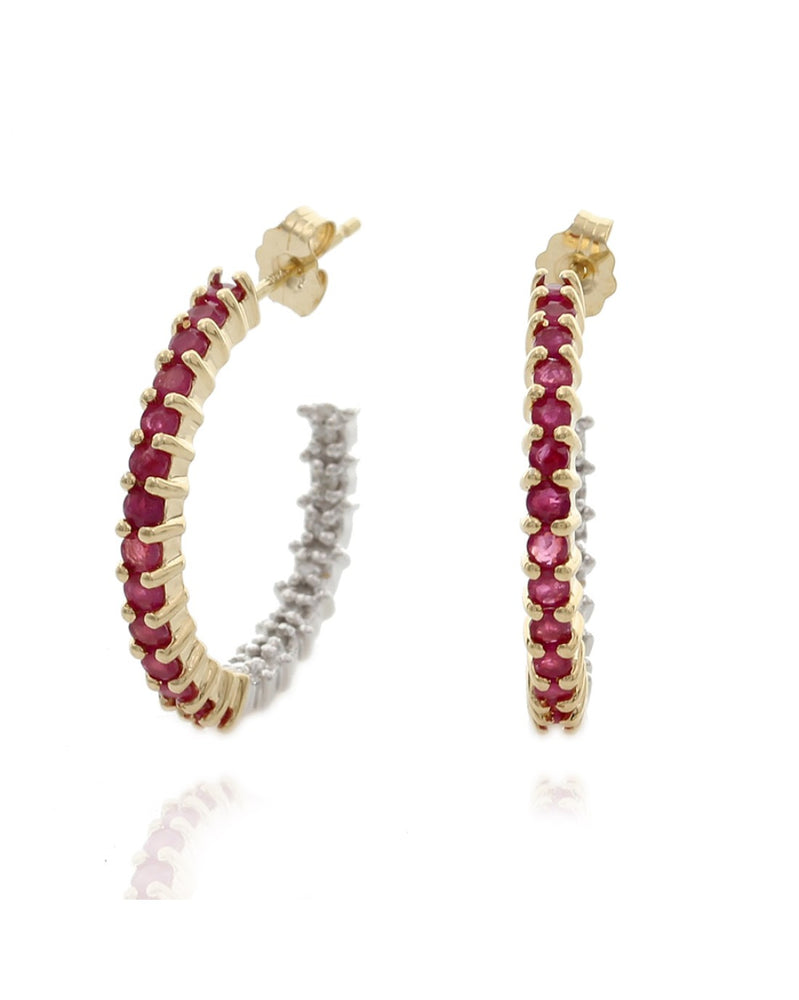 Ruby and Diamond Inside Outside Hoop Earrings