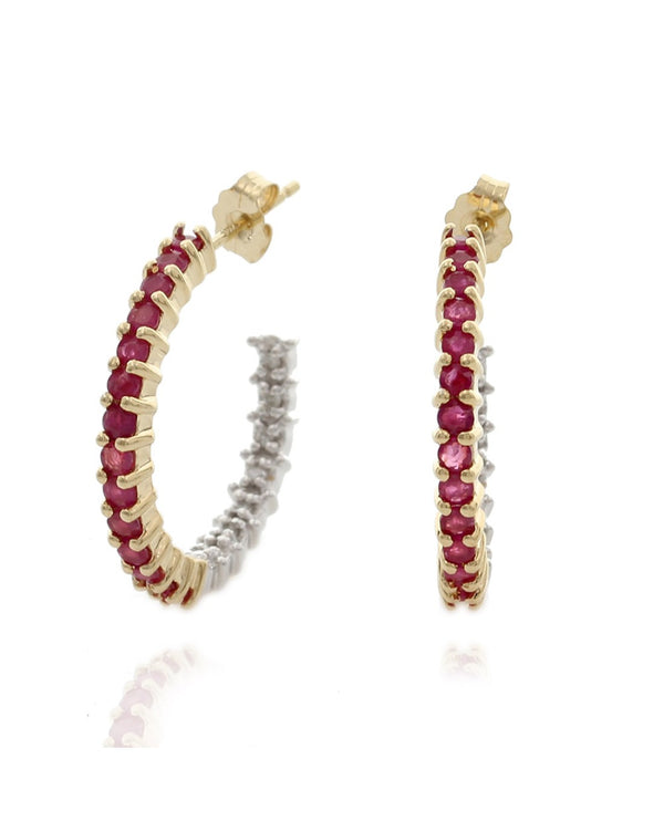 Ruby and Diamond Inside Outside Hoop Earrings