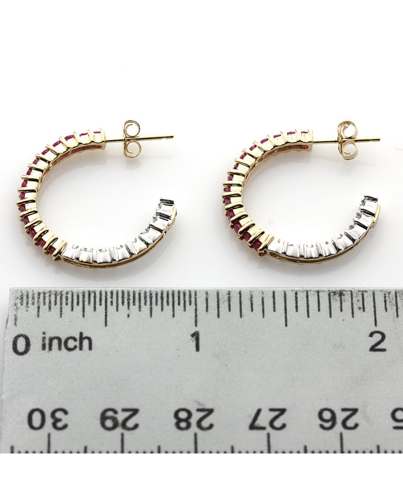 Ruby and Diamond Inside Outside Hoop Earrings