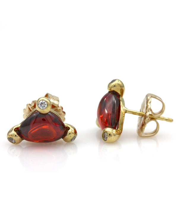 Garnet Cabochon Stud Earrings