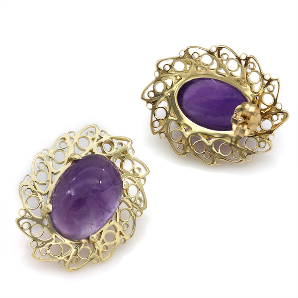 Amethyst Scroll Edge Oval Earrings