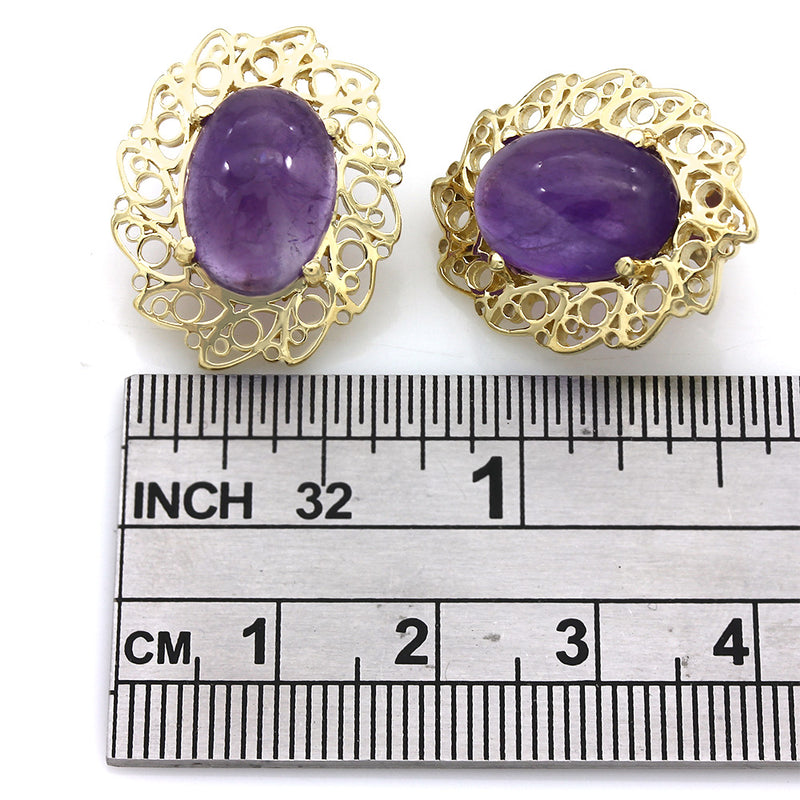 Amethyst Scroll Edge Oval Earrings