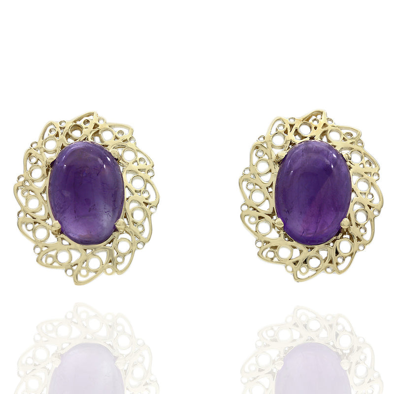 Amethyst Scroll Edge Oval Earrings