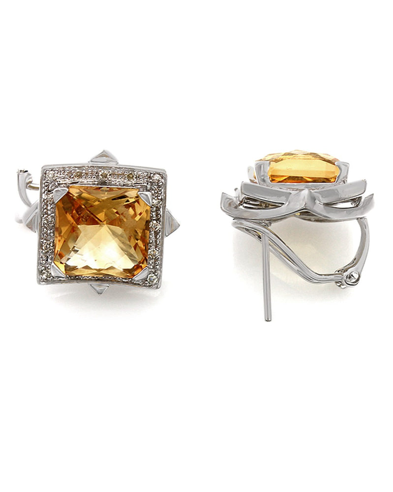 Faceted Citrine and Diamond Earrings