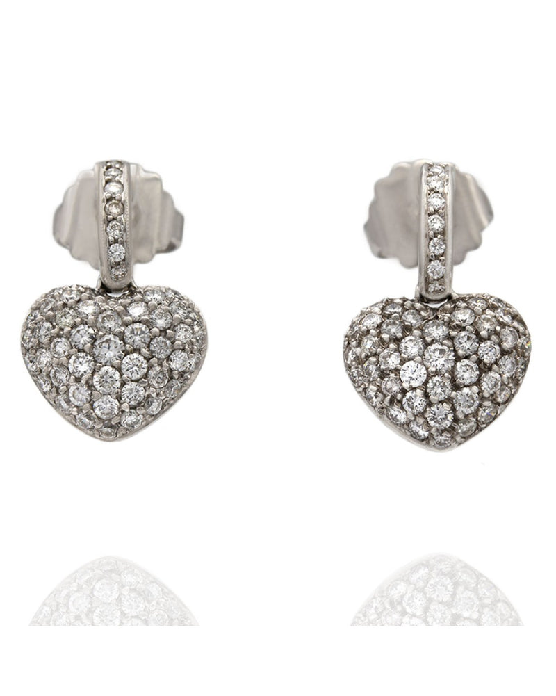 Norman Covan Pave Puffy Heart Diamond Drop Earrings in 18k white gold