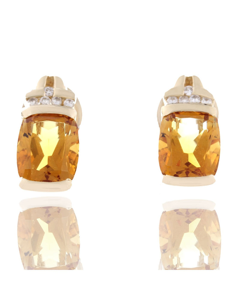 Rectangular Citrine Earrings with Diamond Accents