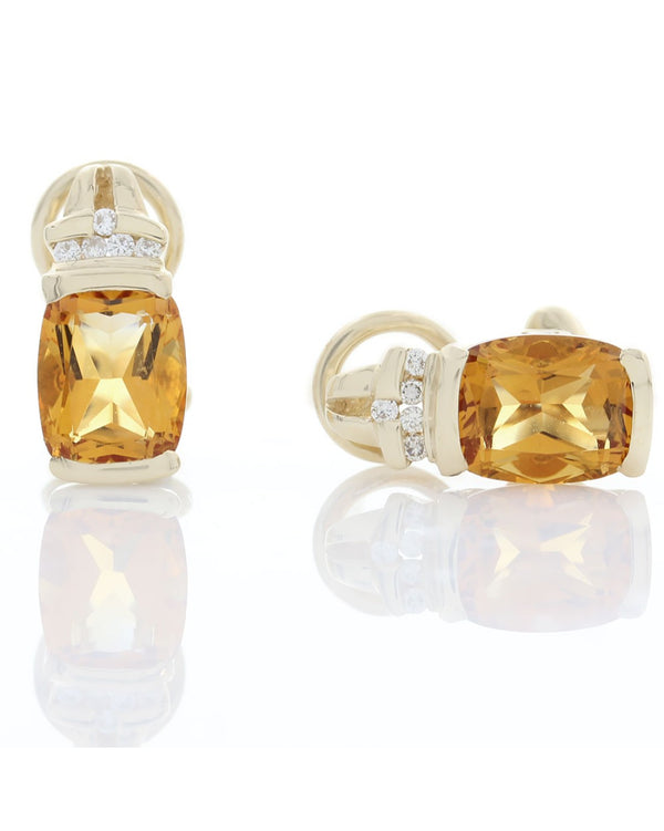 Rectangular Citrine Earrings with Diamond Accents