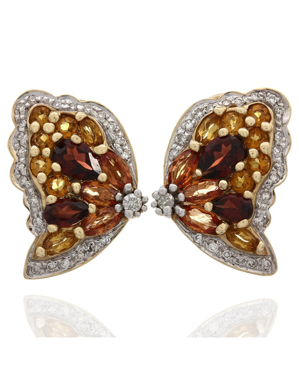 Mixed Gem Butterfly Earrings in Gold